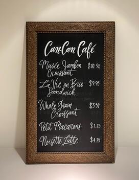 &quot;Can-Can Cafe Menu&quot; chalkboard